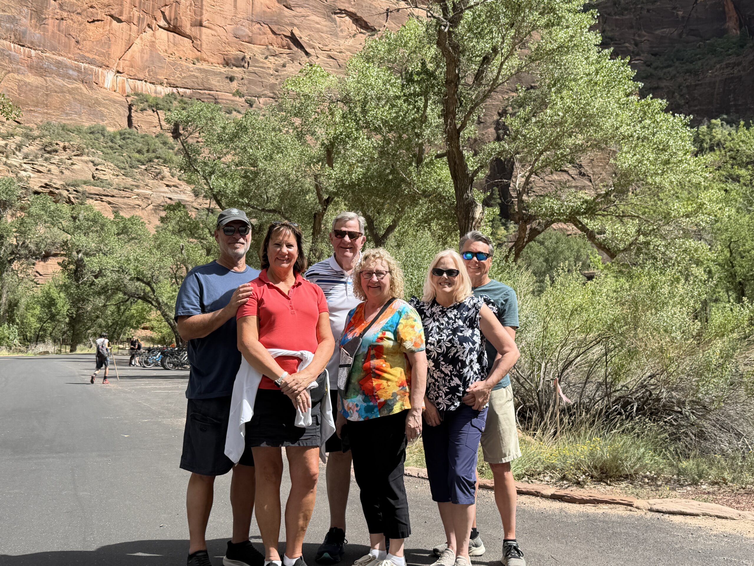 The six friends together in Zion National Park.